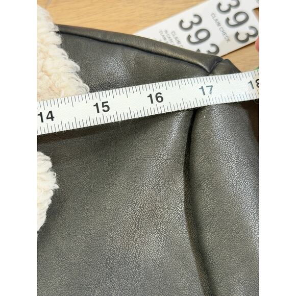 MOTHER The Mile High Aviator Jacket Size L NWT Brown Faux Leather Faux Sherpa - Picture 10 of 16